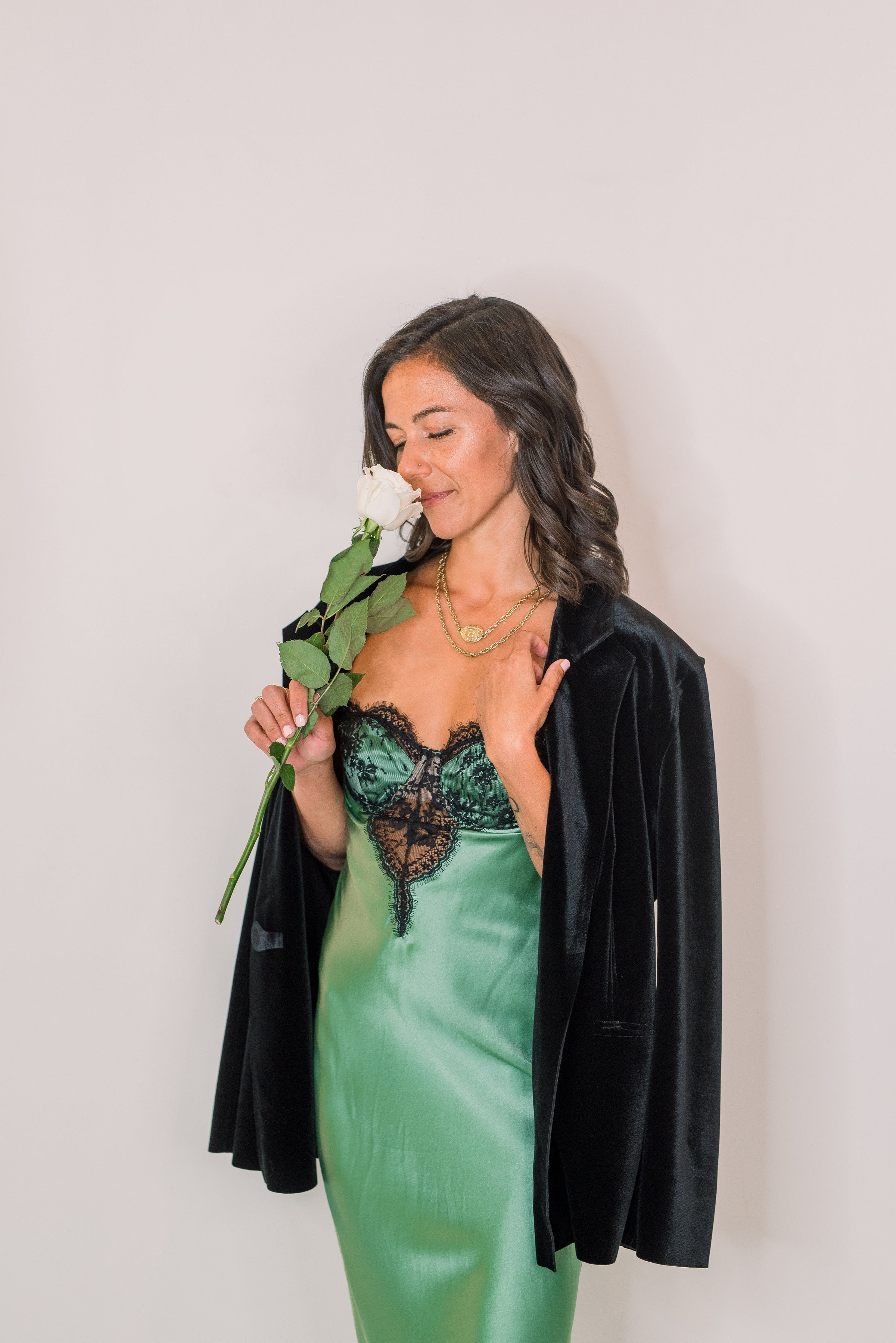 green emerald velvet dress Fleur Du Mal Silk & Lace Dress Sz-L – Closet NV Shop