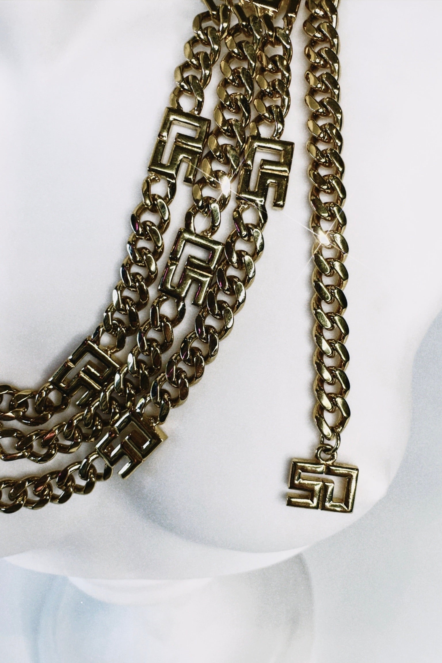 St. John Gold SJ Logo Layered Chain Belt Vintage Vintage ST JOHN SJ Logo Designer Runway Layered Gold Tone  main image 3
