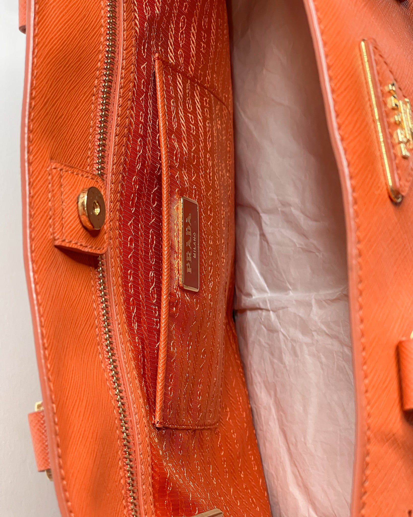 Authentic Prada Saffiano Orange Lux Papaya Tote Bag | East Kennedy