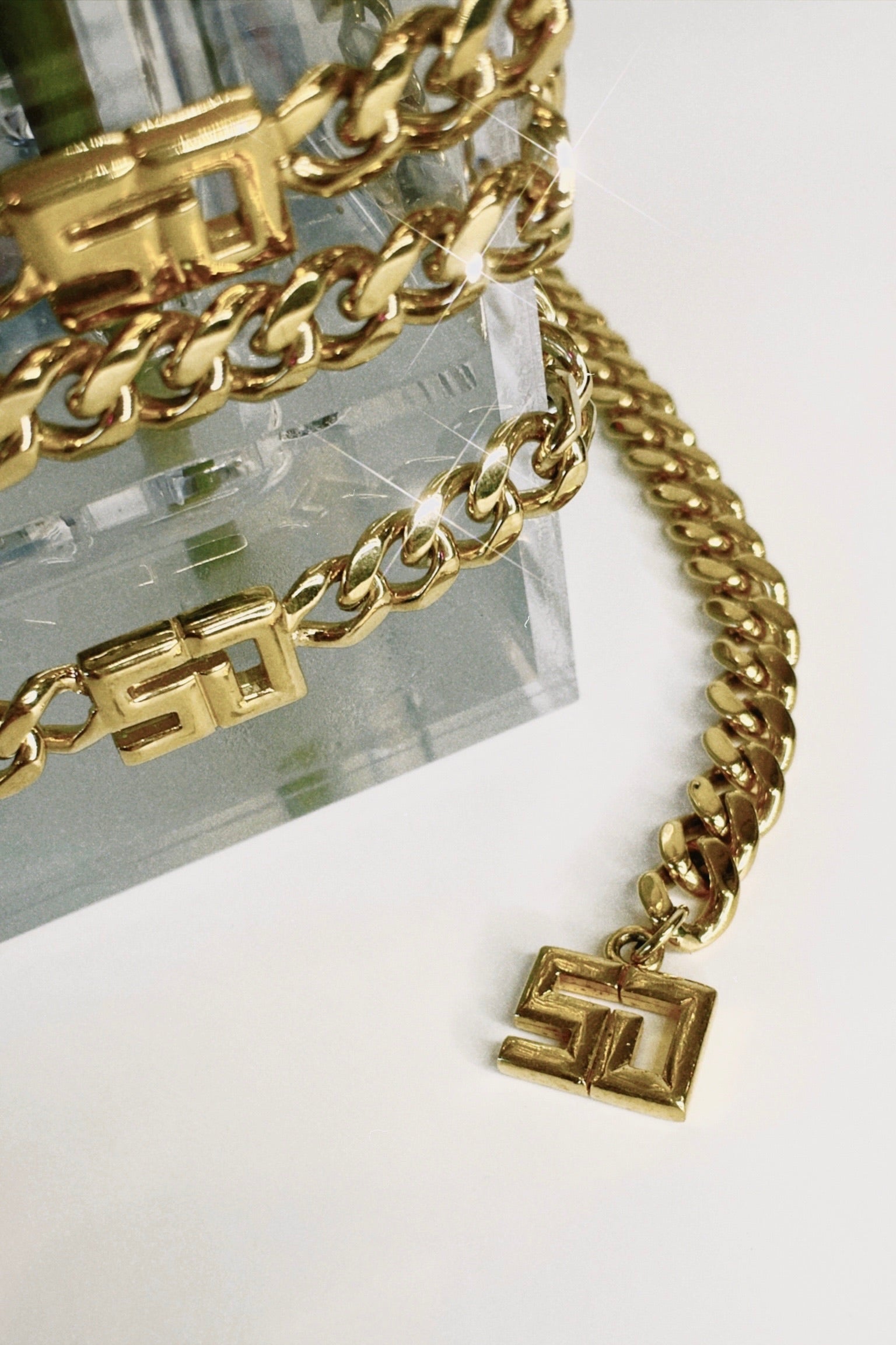 St. John Gold SJ Logo Layered Chain Belt Vintage Vintage ST JOHN SJ Logo Designer Runway Layered Gold Tone  main image 2