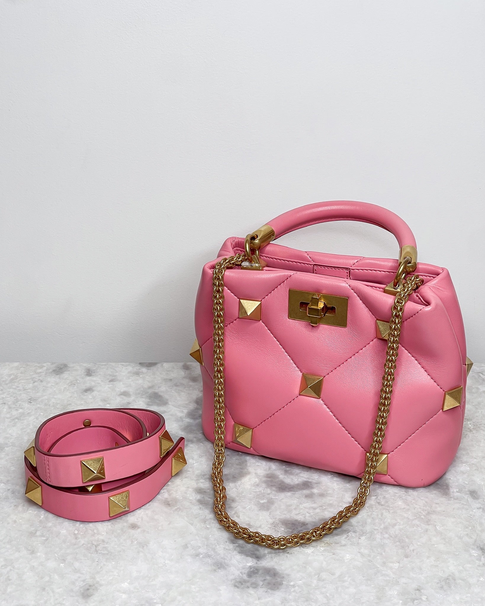 Authentic Valentino Garavani Pink Roman Stud Small Top