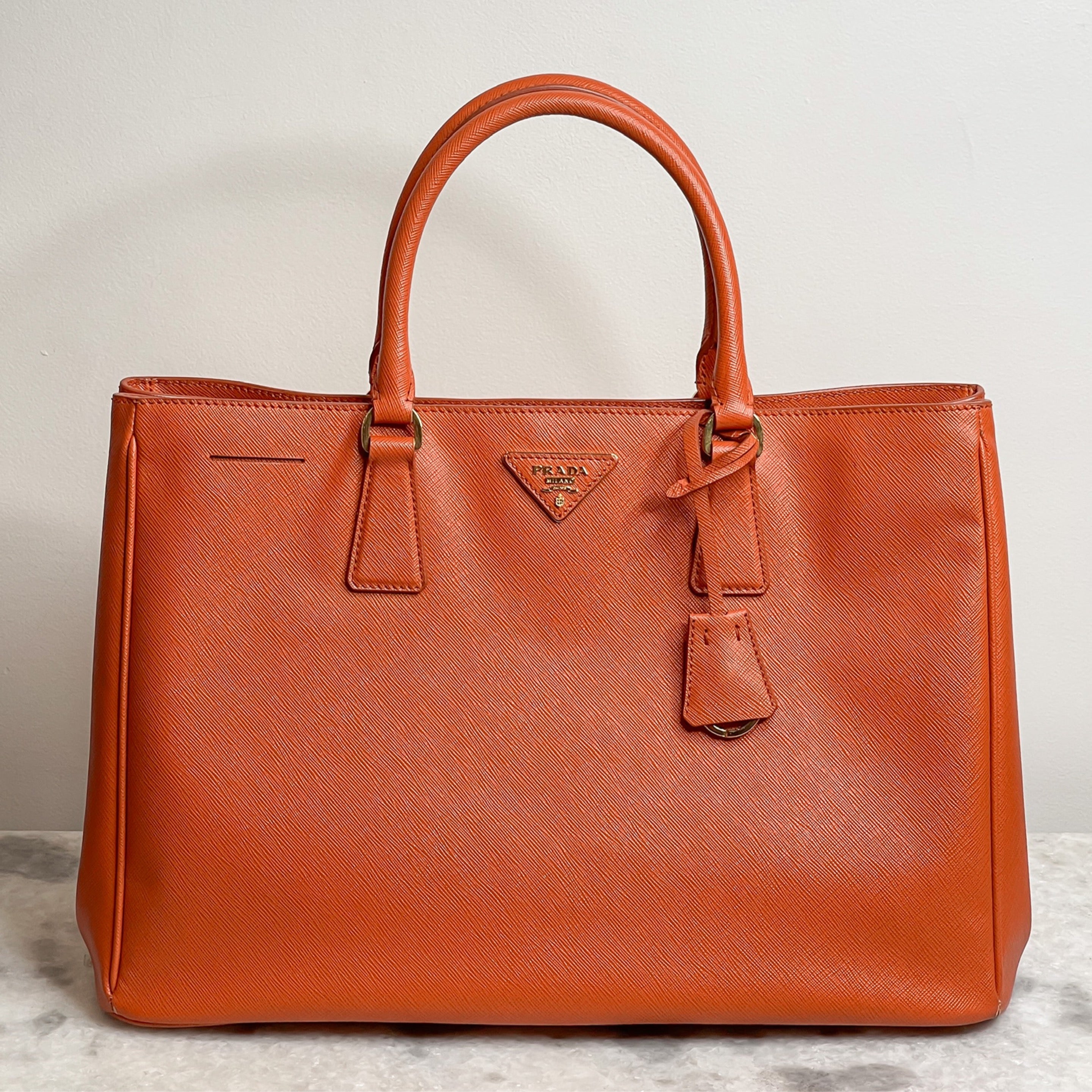 Authentic Prada Saffiano Orange Lux Papaya Tote Bag | East