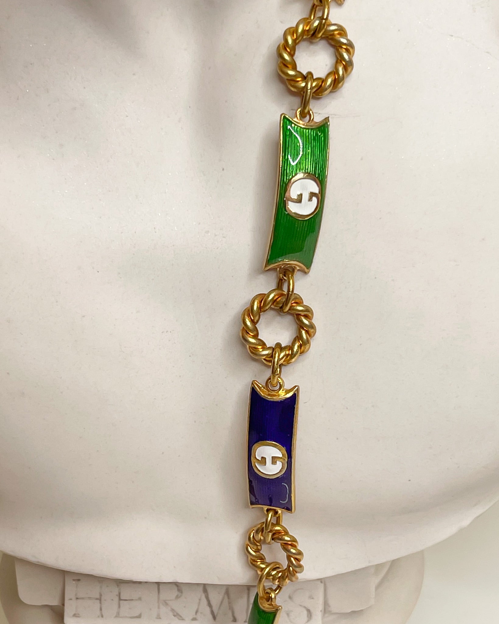 Authentic Vintage Gucci Rare Gold Plated & Web Enamel GG Chain Belt GUCCI * Vintage Enamel GG Logo Chain Belt - Etsy main image 2