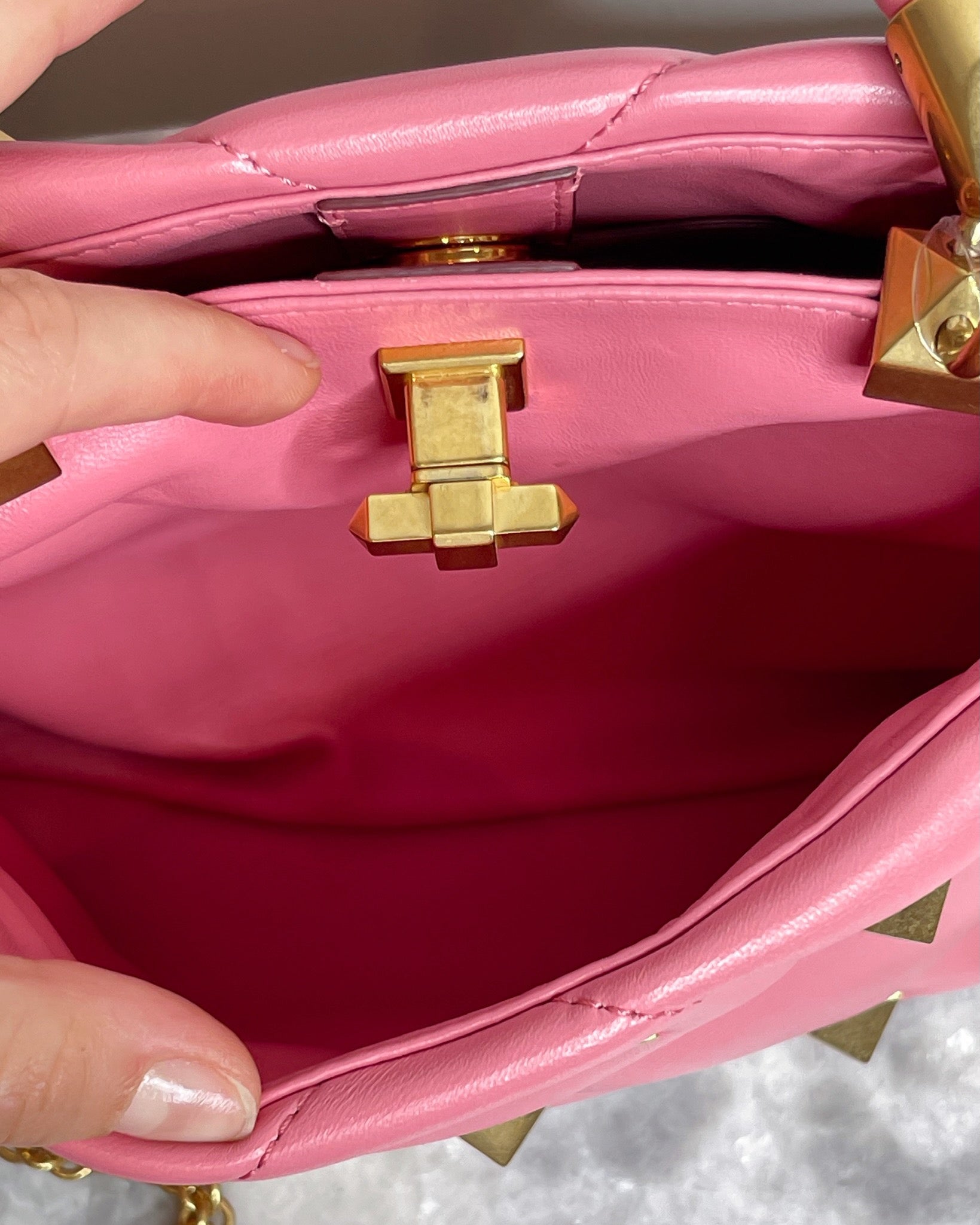 Authentic Valentino Garavani Pink Roman Stud Small Top Handle Bag