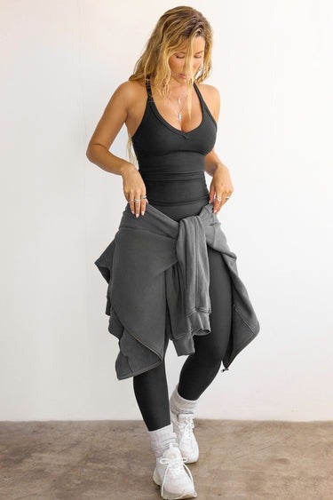 V Neck Racerback Tank in Black FlexRib by Joah Brown | East Kennedy