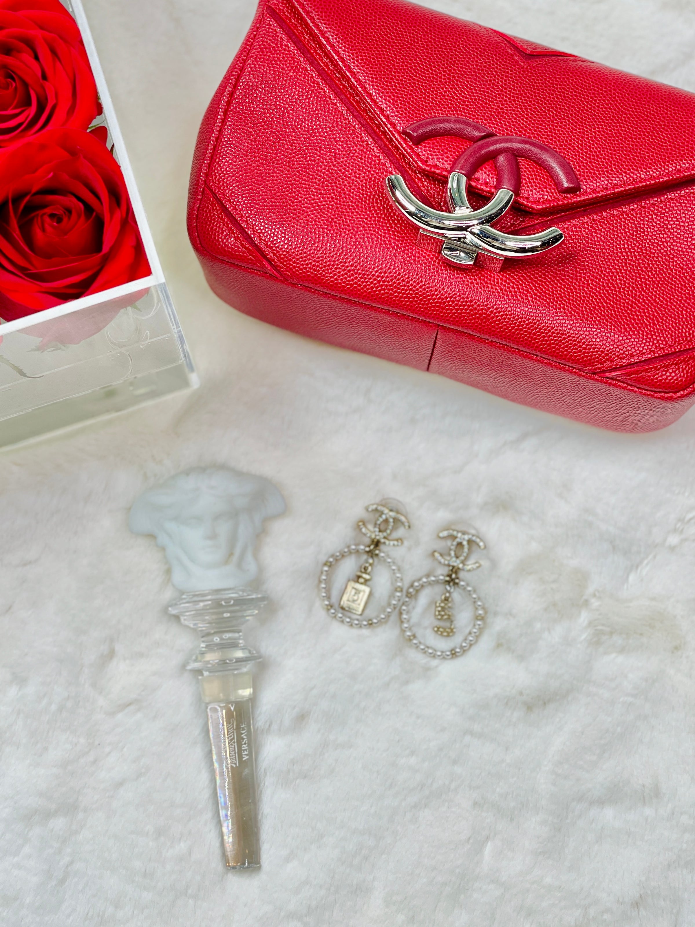 Authentic Chanel 17P Cherry Red Caviar Leather 