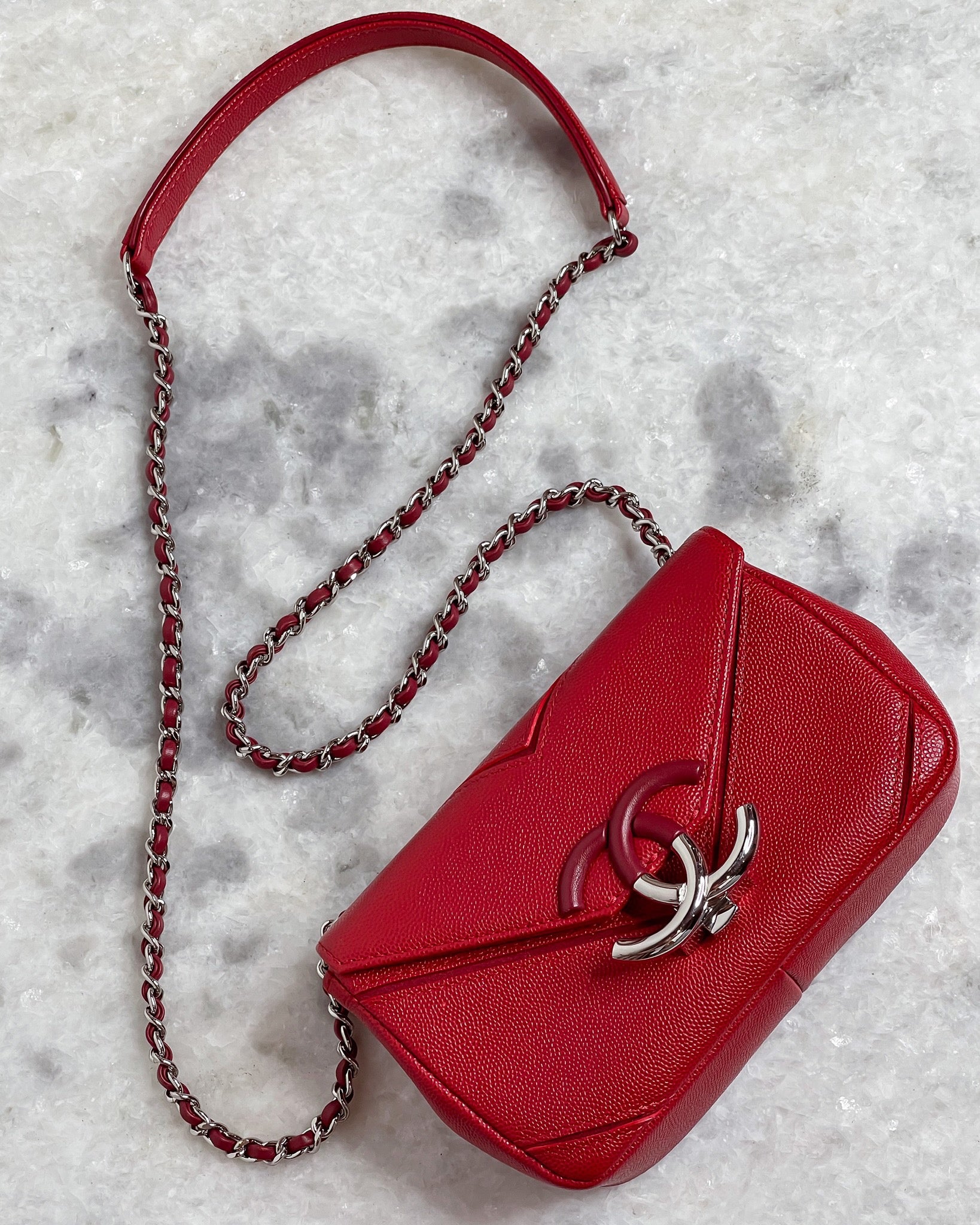 Authentic Chanel 17P Cherry Red Caviar Leather 