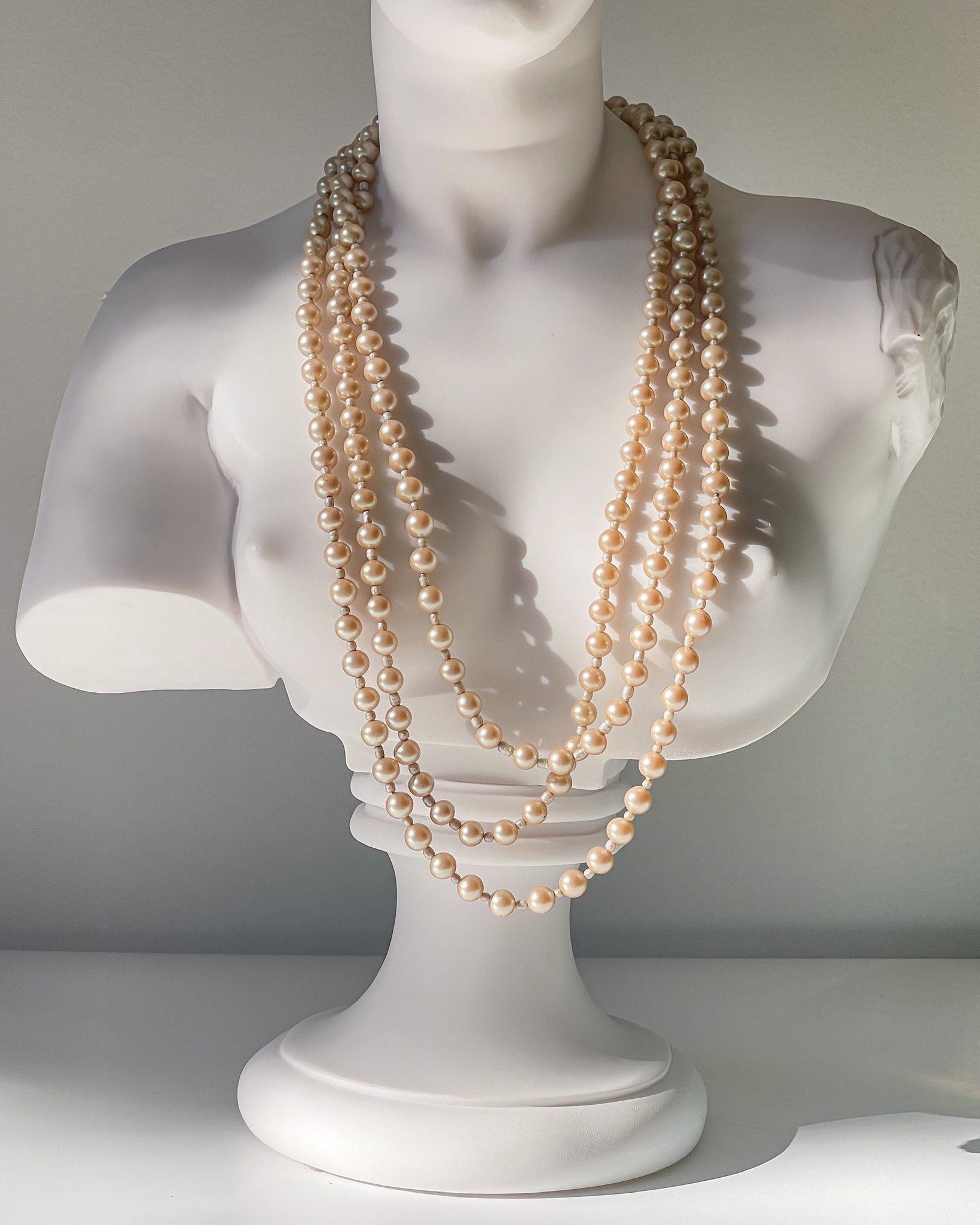 Authentic Vintage YSL Yves Saint Laurent Graduated Triple Strand Simulated Pearl Bead Necklace East Kennedy