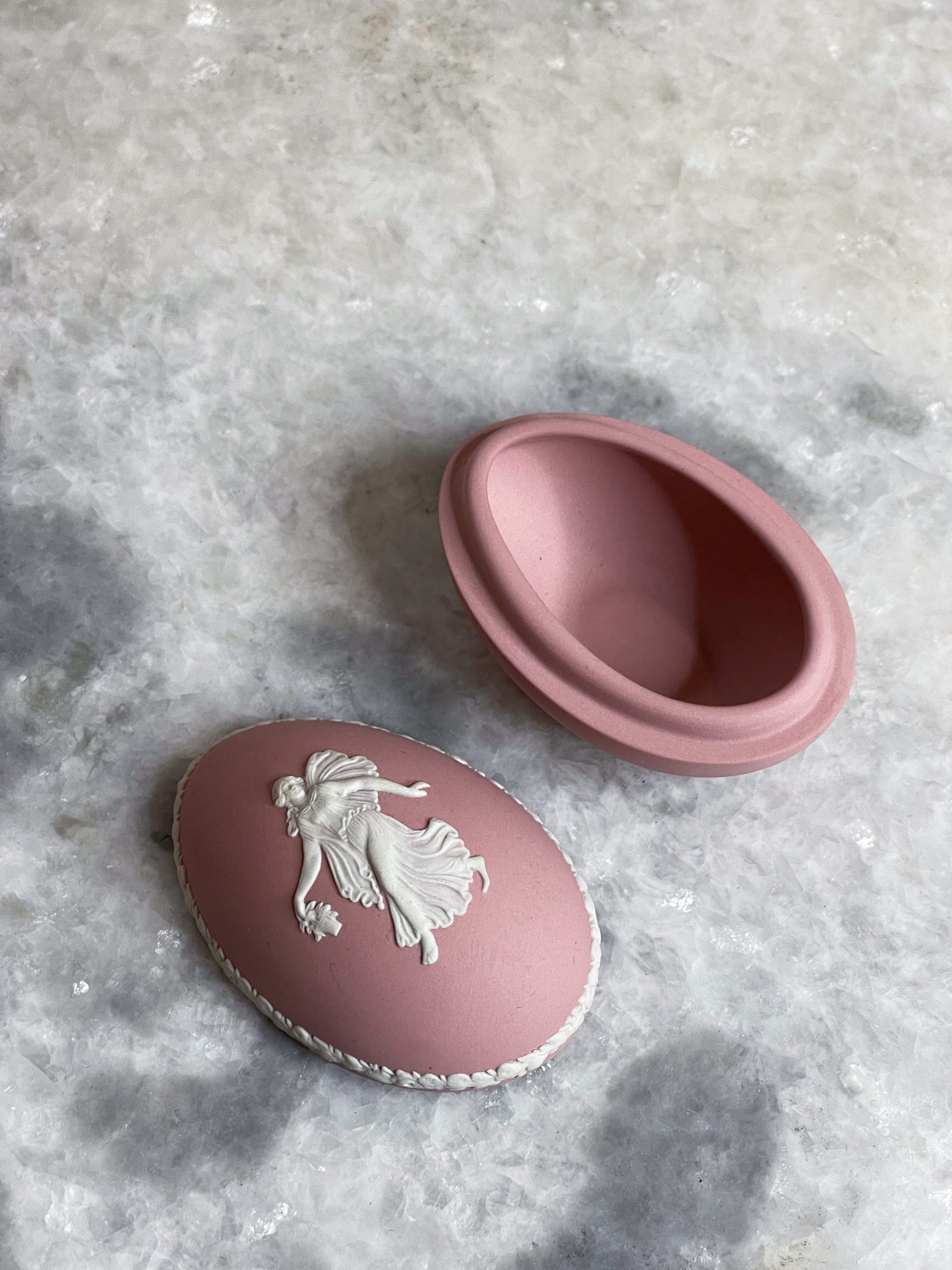 Wedgwood Pink Jasperware Egg Shaped Trinket Box #7483 Rare | East 