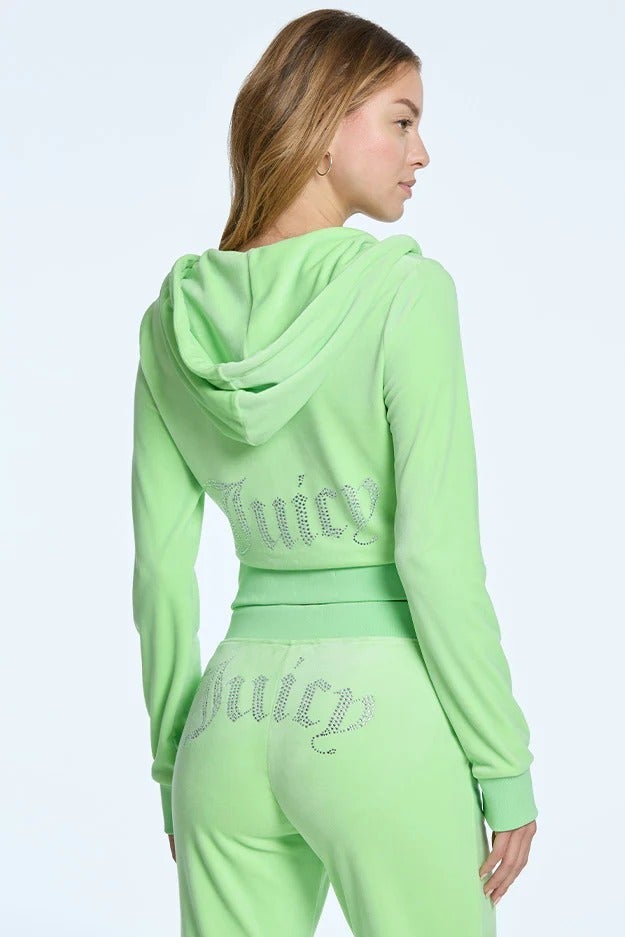 Classic Juicy Hoodie w Back Bling in Sour Apple Green by Juicy Couture East Kennedy