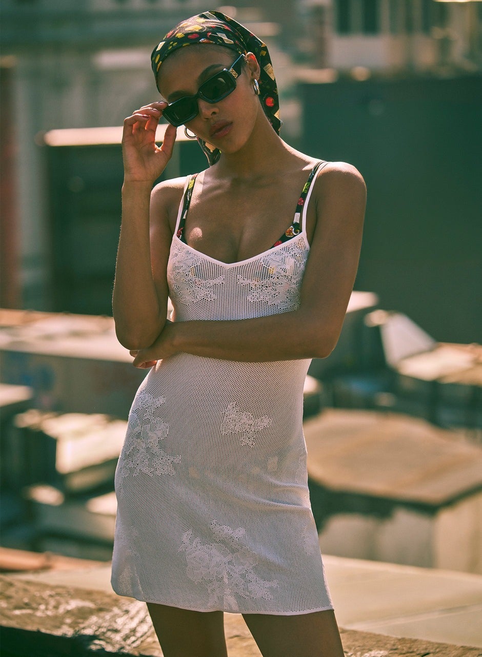 Lace Pointelle Cami Mini Dress in Ivory by Fleur du Mal | East Kennedy